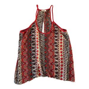 Persaya Tank top Multi Floral Open‎ Back Semi Sheer Blouse Large